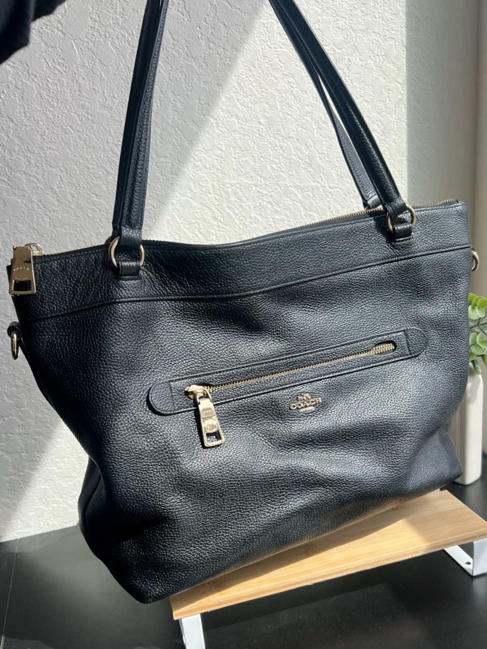 Coach Tyler Top Zip Tote Pebble Leather